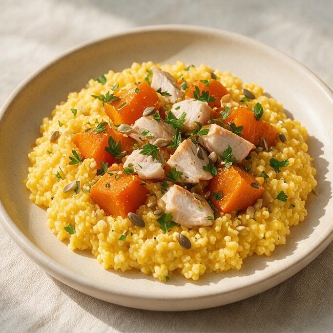 Пшённая каша с индейкой и тыквой