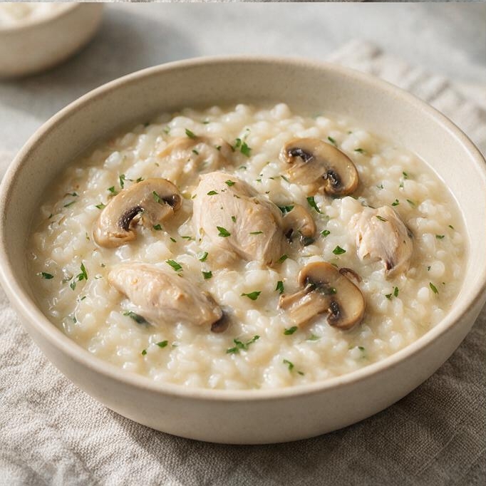 Рисовая каша с индейкой и грибами