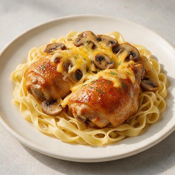Курица по-царски с грибами и сыром