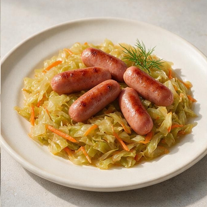Тушёная капуста с сосисками