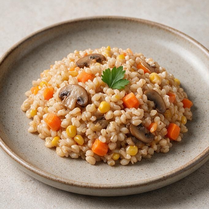 Перловка с овощами и грибами